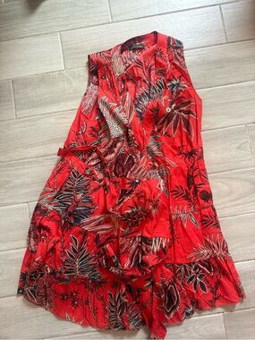 Banana Republic Red Tropical Print Sleeveless Dress